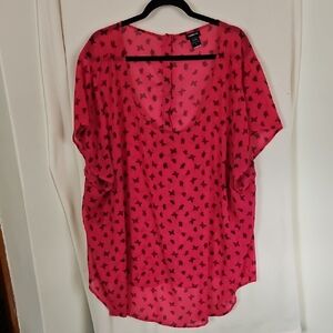 Torrid Pink Butterfly-Print Sheer Blouse